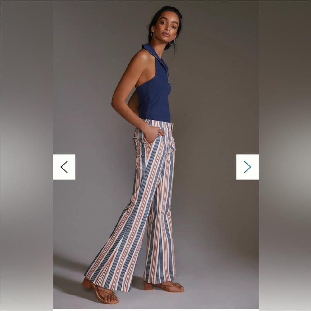 Anthropologie Women’s Mid Rise Trousers Flare white, orange and blue - Picture 3 of 7